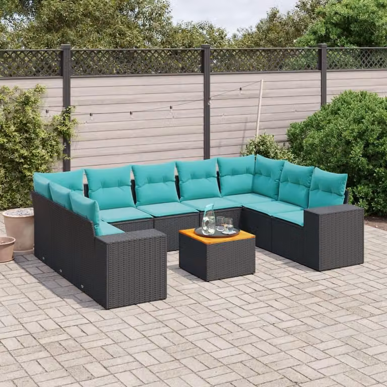 Maison Exclusive - Set da giardino 10 pezzi con cuscini, polyrattan nero