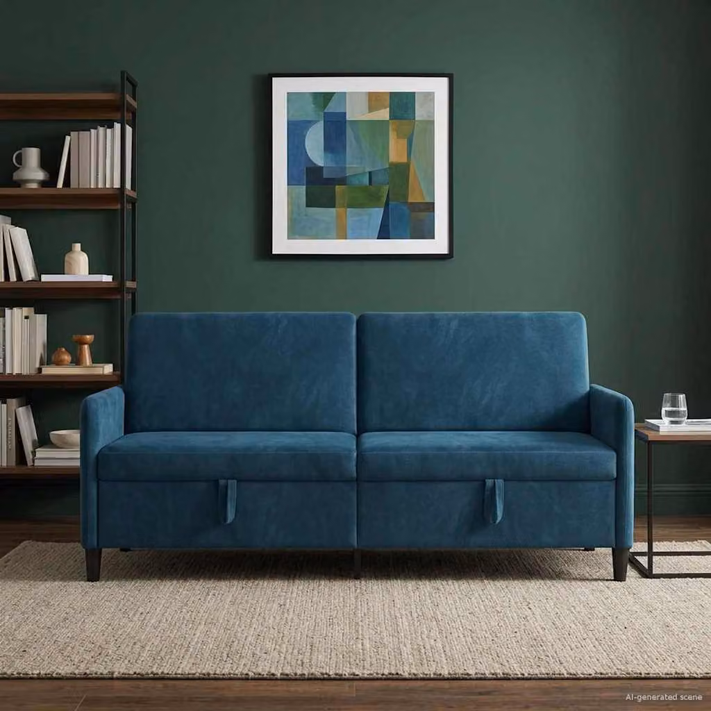 vidaXL Divano Moderno con Contenitore e Seduta Sollevabile Blu, L: 192 cm, P: 78 cm, H: 87 cm