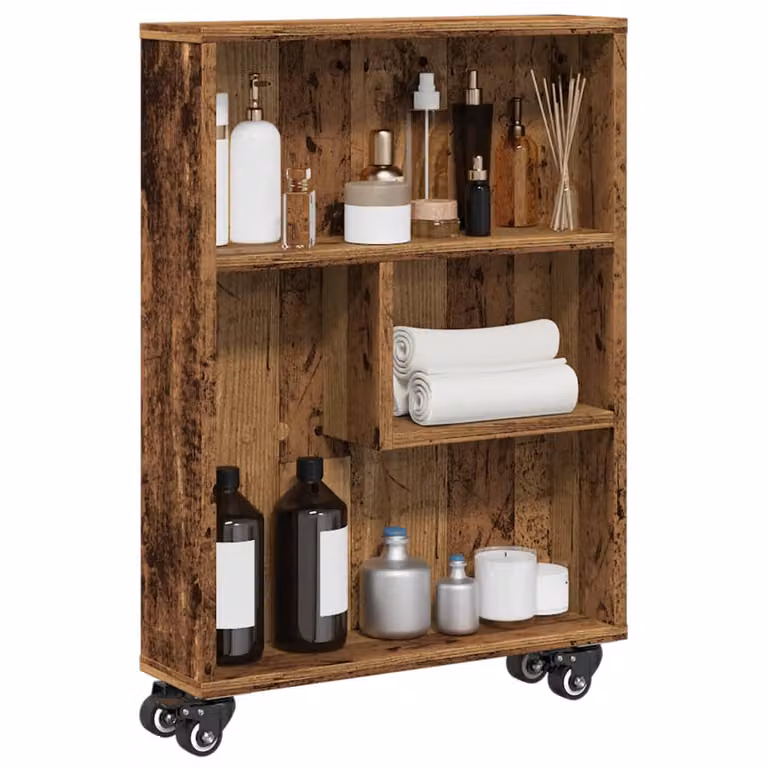 vidaXL Carrello Stretto in Legno Vecchio Marrone con Ruote L/P/H: 48 x 13 x 68 cm