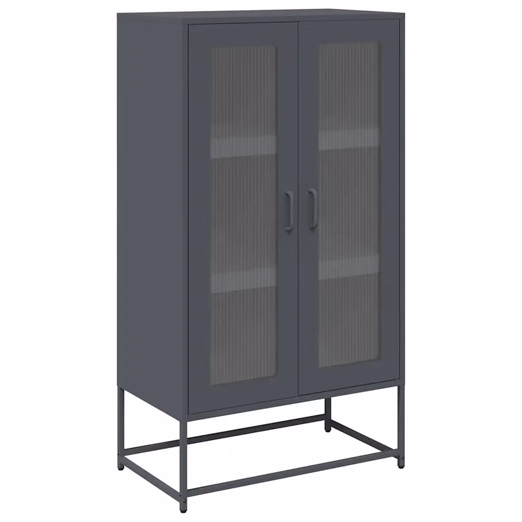 Credenza Buffet Armadio da Cucina Design Mania Antracite con Ante in Vetro e Finitura Opaca L: 68 cm, P: 39 cm, H: 123 cm – 2