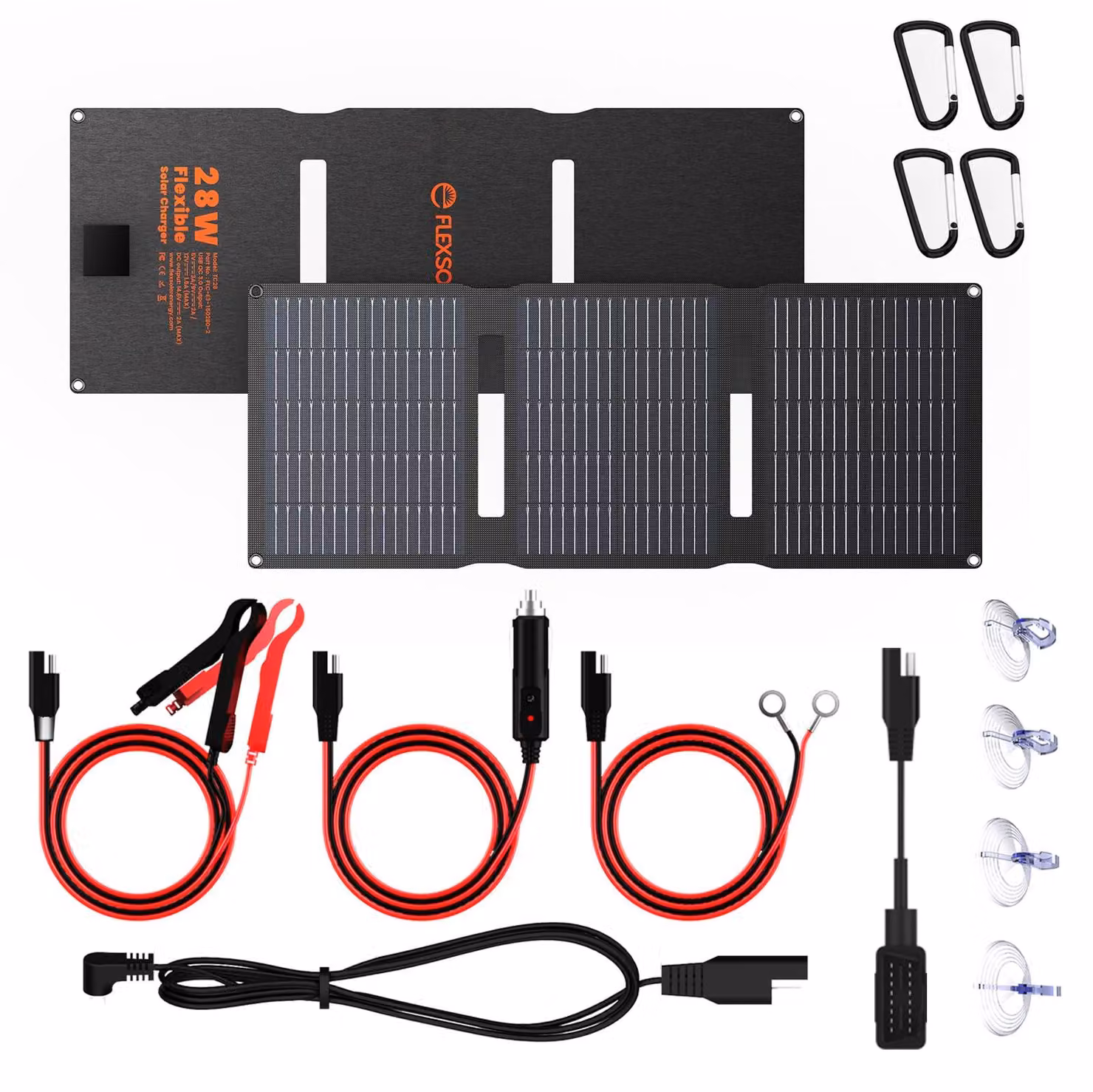 Pannello solare portatile - 28 Watt, 12 Volt, vetro - monocristallino, ad alta efficienza