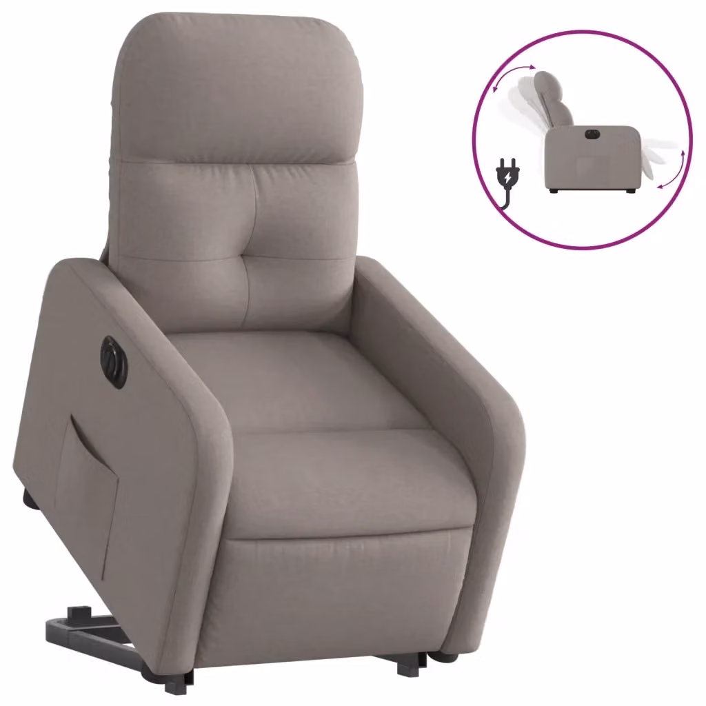 vidaXL Poltrona Alzapersona Reclinabile Elettrica in Tessuto Beige e Grigio – 2