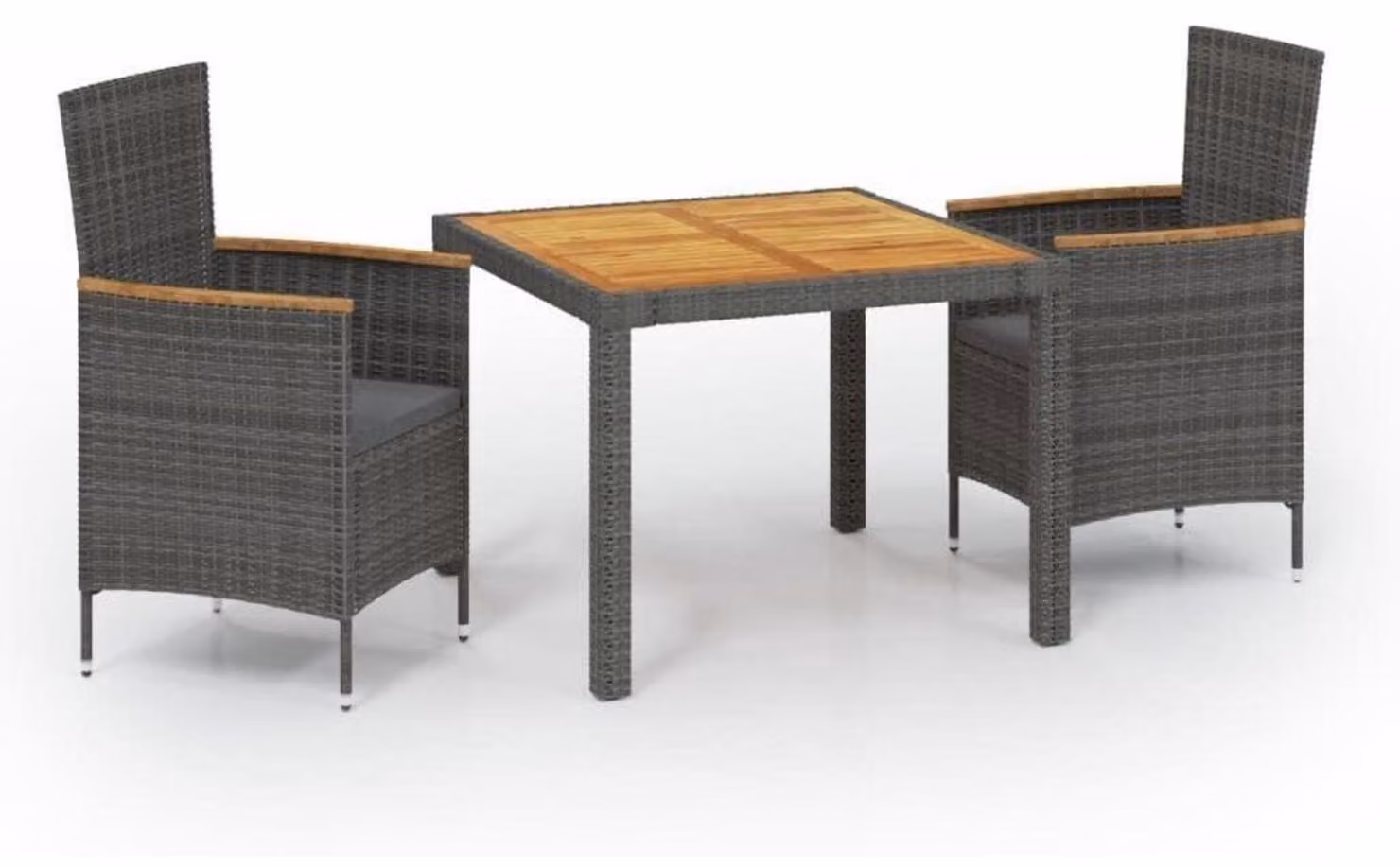 Set da giardino composto da 5 pezzi, in rattan sintetico grigio, completo di cuscini, con tavolo di 90 cm di lunghezza