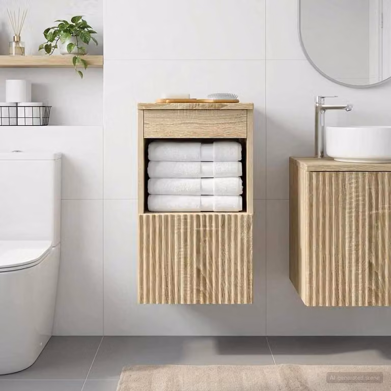 Mobile da bagno vidaXL in legno Rovere Sonoma marrone con ante a battente e ripiani interni L/P/H: 30 x 41 x 50 cm