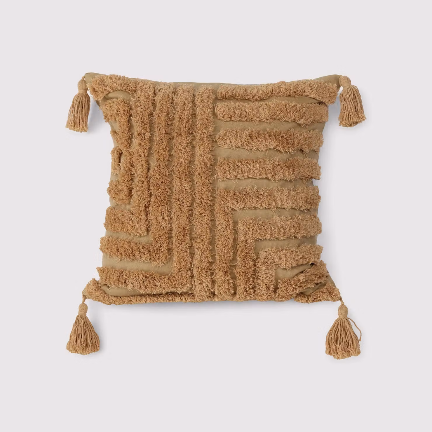 Hoteia - Federa marrone per cuscino con frange 45x45 cm