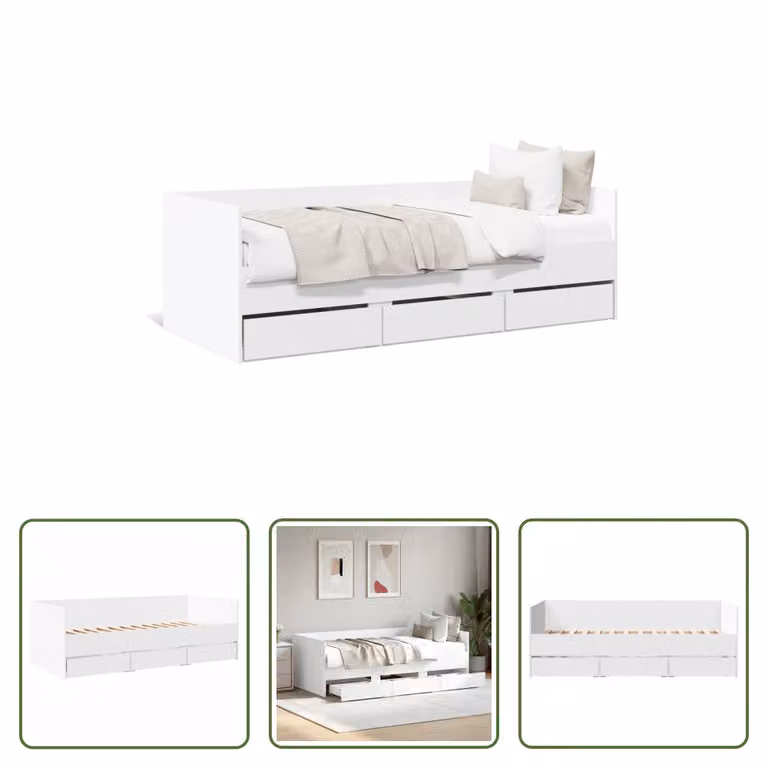 The Living Store Letto da giorno con cassetti Bianco 75x190 cm Materiale a base di legno