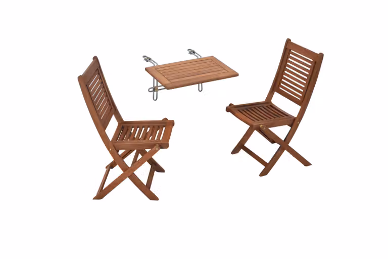 Set di mobili da giardino Merxx Cordoba 3 pezzi, 2 sedie pieghevoli, 1 tavolino sospeso 60 x 40 cm - Eucalipto