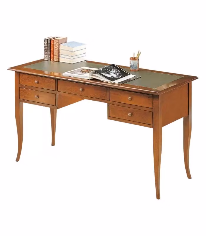 Scrivania in legno con 5 cassetti e inserto in pelle stile arte povera Mobili 2G L: 150 cm, P: 75 cm, H: 81 cm – 3