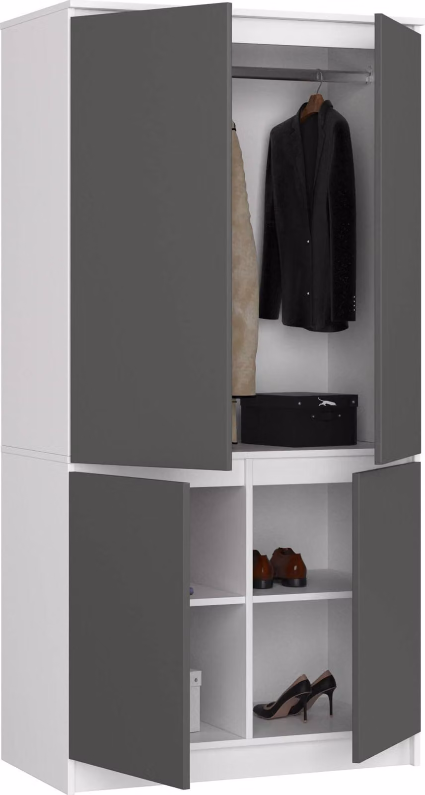 Armadio S90 da 90 cm, guardaroba a 4 ante, 4 scomparti, altezza 180 cm, profondità 51 cm, CLP