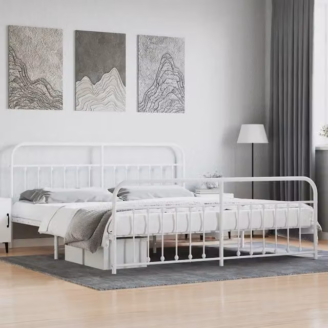 Giroletto con Testiera e Pediera-Struttura Letto Metallo Bianco 200x200 cm 391238