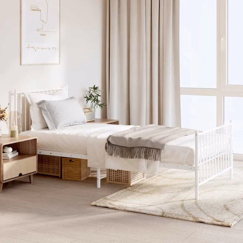 vidaXL Giroletto con Testiera e Pediera in Metallo Bianco L/P/H: 90 x 200 cm