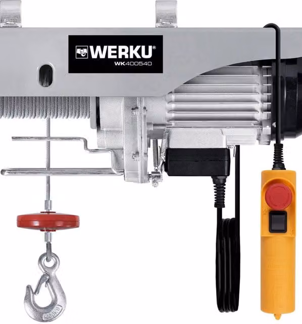 Paranco a cavo WERKU con motore da 1350 W, capacità 400/800 Kg – 1