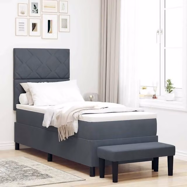 Letto a molle moderno vidaXL con testiera in velluto grigio, L 80 cm x P 200 cm – 1
