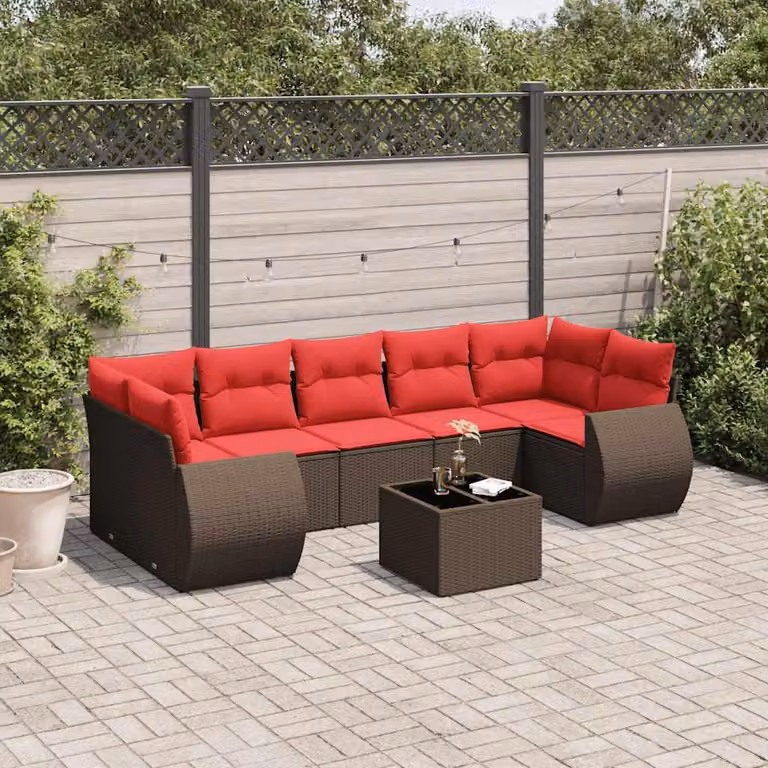 Maison Exclusive - Set di 8 pezzi per giardino con cuscini, marrone, polyrattan