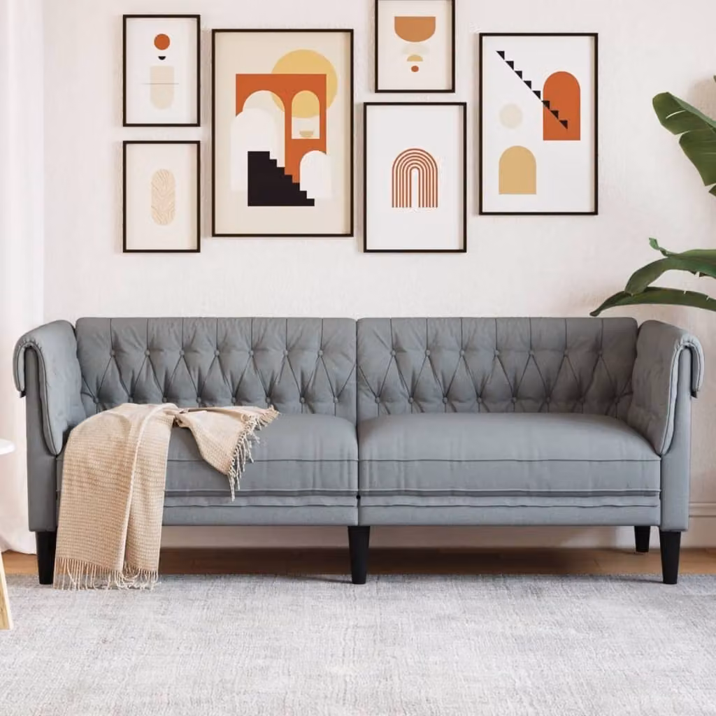 Maison Exclusive - Divano Chesterfield a 3 posti, colore grigio chiaro, rivestito in tessuto