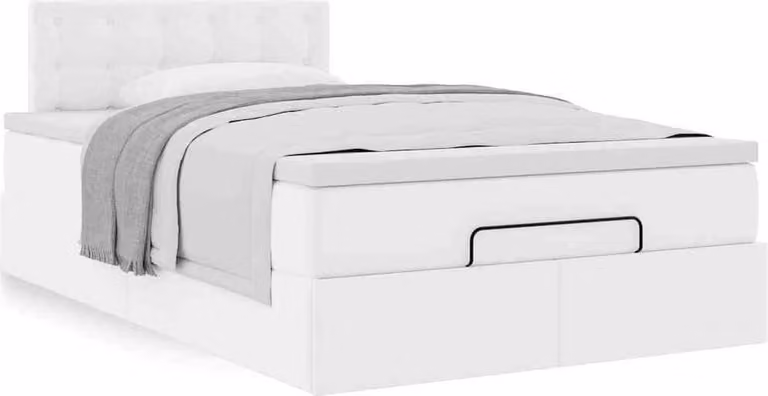 Struttura Letto Pouf con Materasso Bianco 120x200 cm Pelle finta