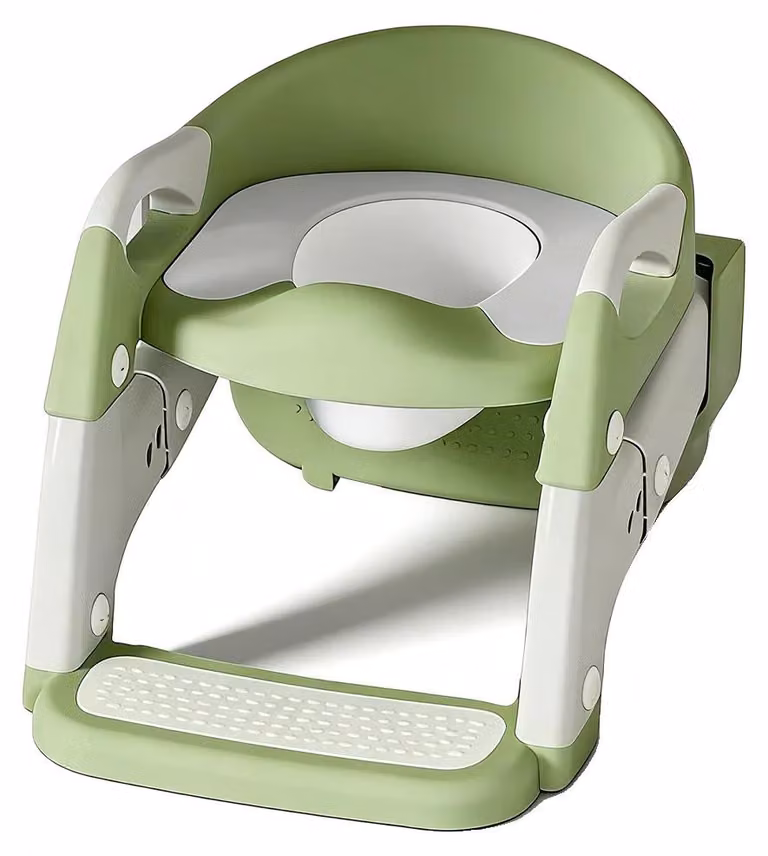 Riduttore per il water per bambini piccoli con scaletta, altezza regolabile, design antiscivolo, colore verde
