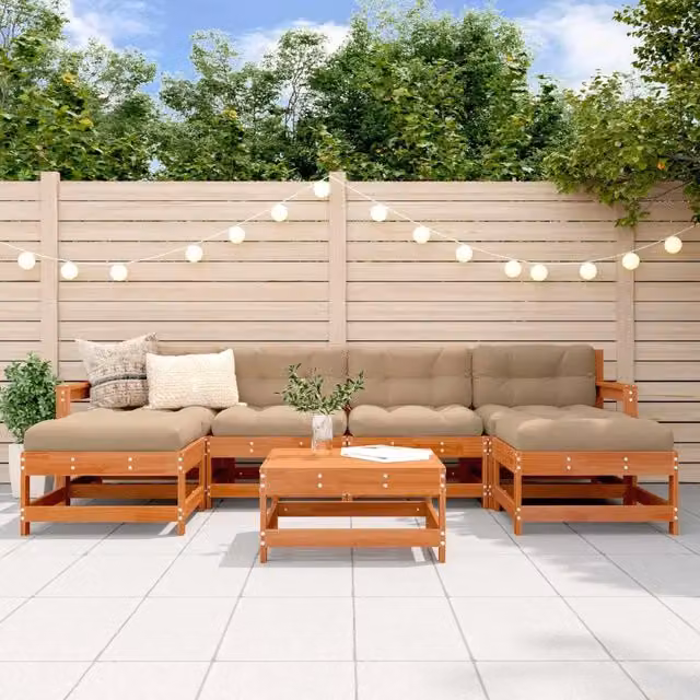Set Lounge da Giardino vidaXL in Legno di Pino Marrone Cerato con Cuscini 7 pz – 1