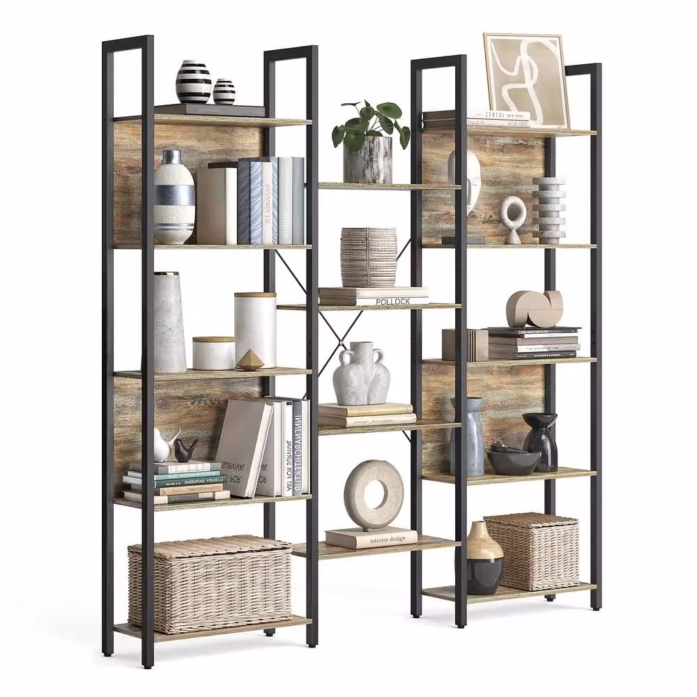Libreria Scaffale Portaoggetti con 14 Ripiani | VASAGLE, Rovere Con Venature Blu + Nero / 158l cm