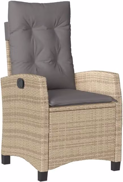 Sedia Reclinabile da Giardino in Polyrattan e Metallo con Cuscini Beige e Grigio