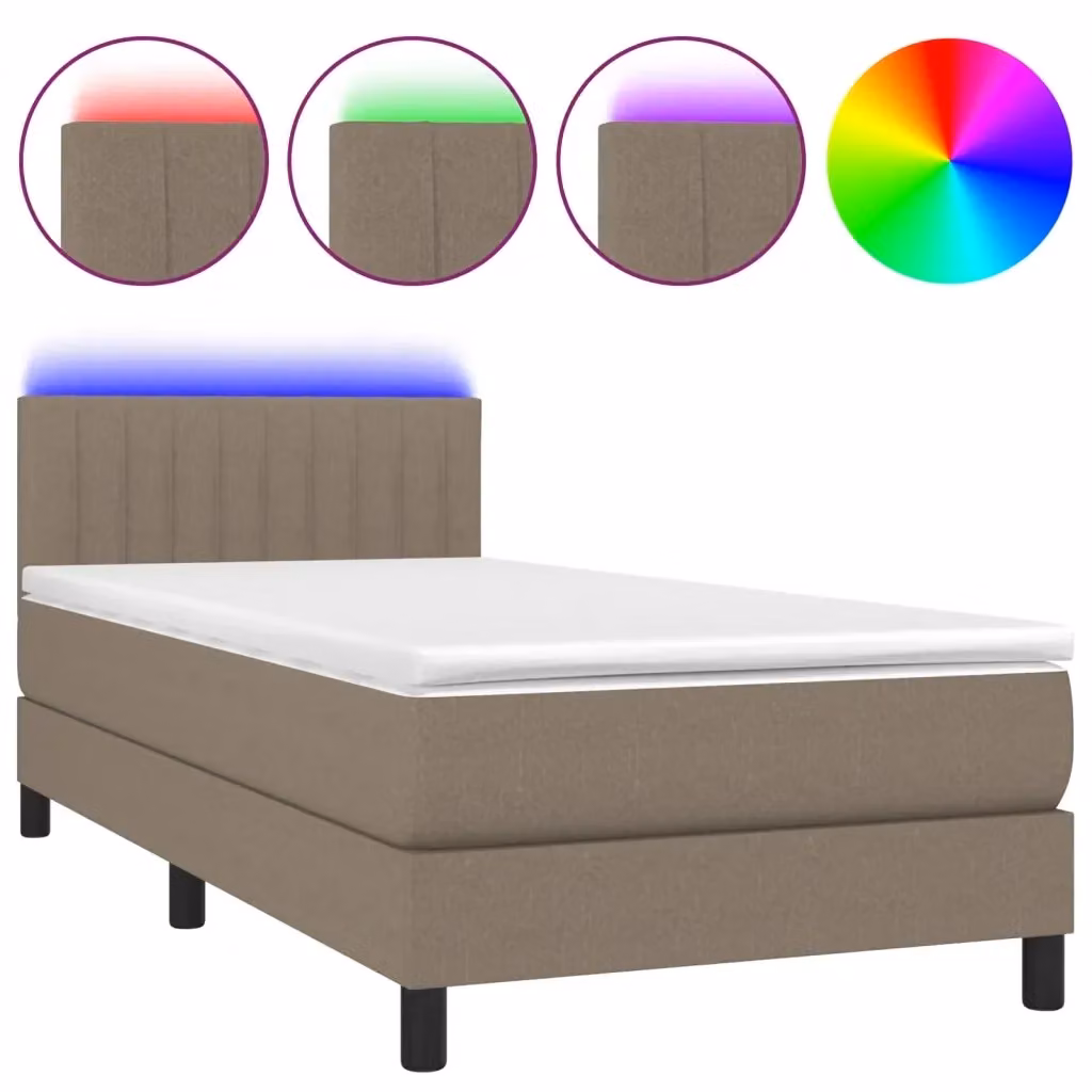 Letto Ibrido vidaXL con Materasso e Illuminazione LED, Tessuto Tortora, L/P: 100 x 200 cm – 2