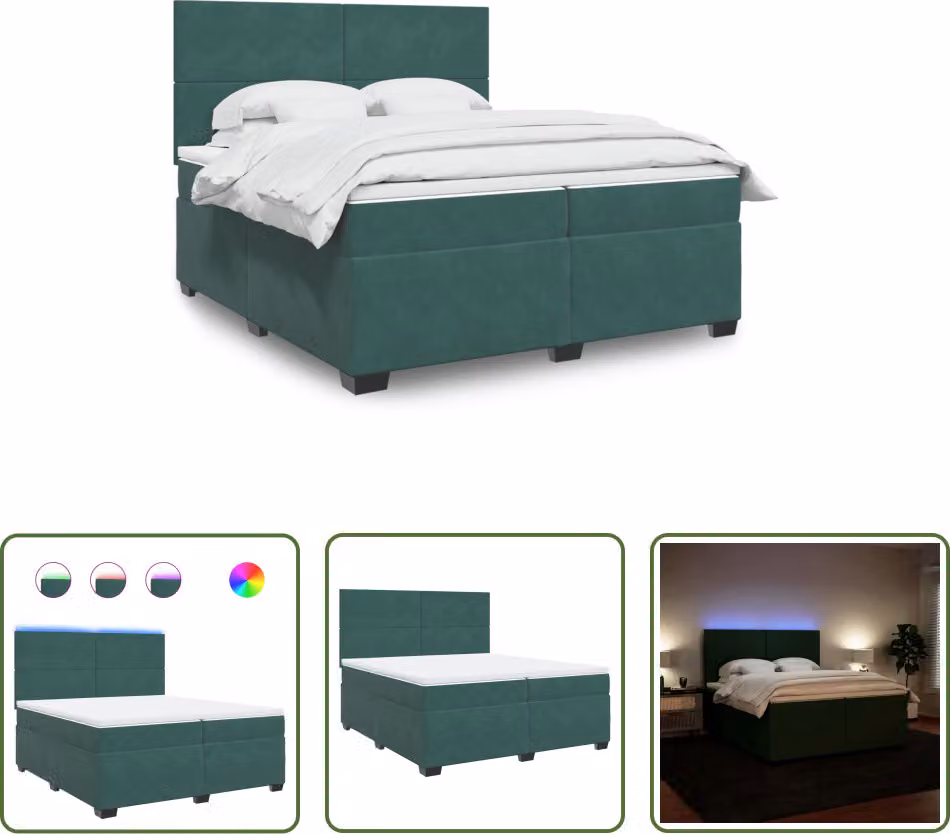 The Living Store Letto a molle con materasso verde scuro 200x200 cm in velluto