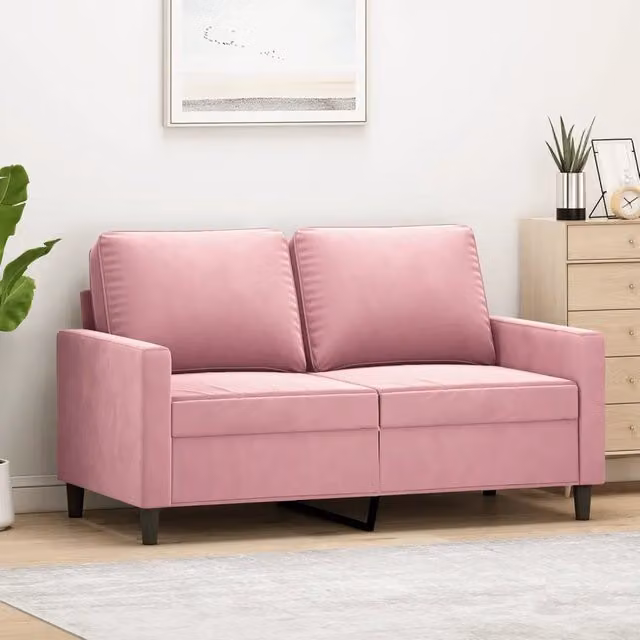 Divano a 2 posti moderno vidaXL in velluto rosa con struttura in metallo L: 138 cm, P: 80 cm, H: 77 cm