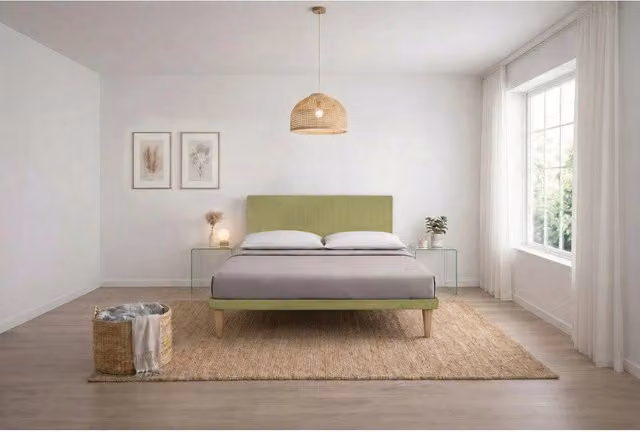 Letto imbottito Matrimoniale 180x190 cm Vertical - Con rete,Microfibra,Tè verde