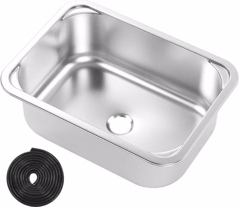 Lavandino per camper quadrato 345x245x136mm 304 in acciaio inox con scarico da 40 mm per camper, yacht e barca