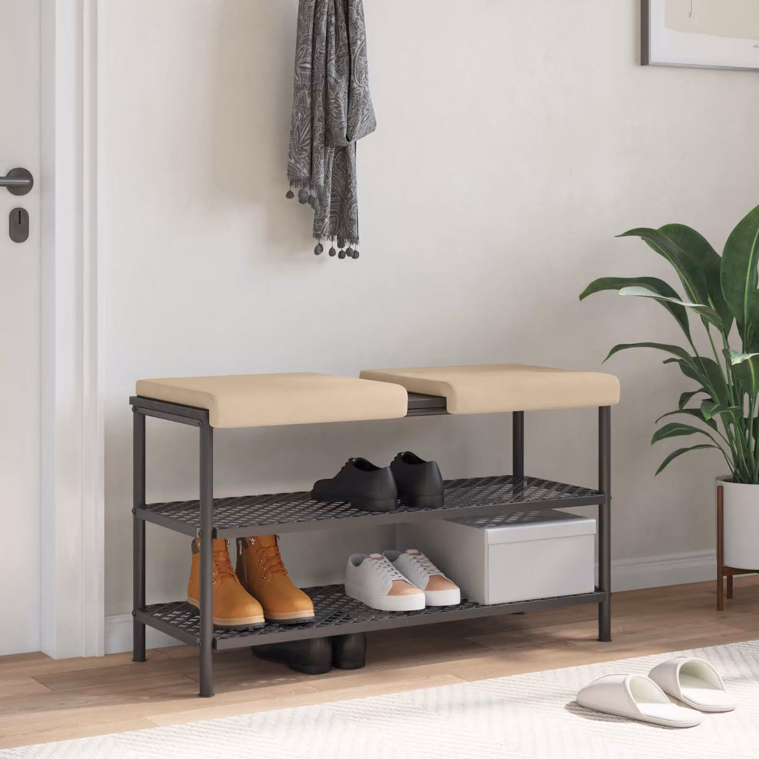 Set di 2 cuscini per panchina vidaXL in microfibra beige, Profondità: 35 cm