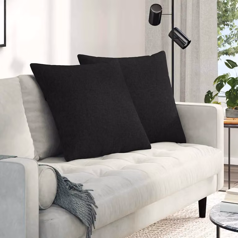 Set di 2 cuscini da divano quadrati vidaXL in tessuto nero con fodera rimovibile, L 80 x P 80 cm