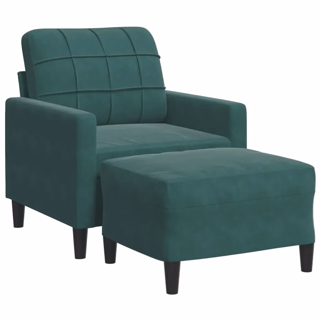 Poltroncina con Poggiapiedi vidaXL in Velluto Verde con Struttura in Metallo e Legno – 2