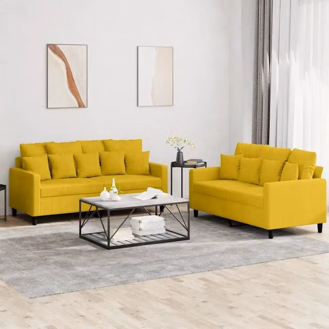 Set di Divani 2 pz con Cuscini giallo in Velluto 3201706
