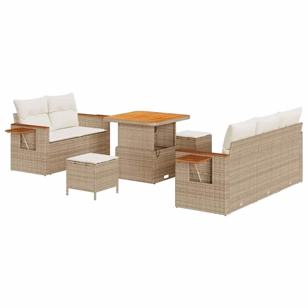 Set Divano da Giardino vidaXL 8 Posti a Forma a U con Tavolino e Pouf Beige e Bianco – 2