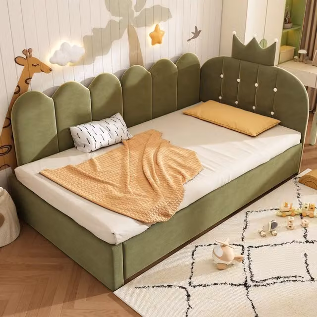 Letto daybed imbottito in velluto verde WISHDOR con letto estraibile L/P/H: 203 x 90 x 98 cm