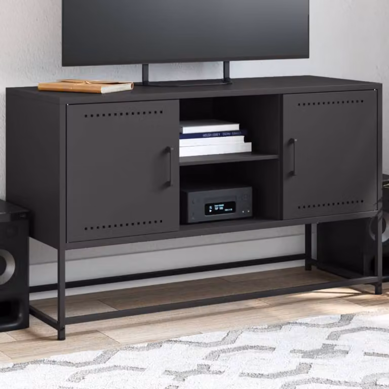 Mobile TV vidaXL in acciaio nero con stile industriale L/P/H: 100,5 x 39 x 60,5 cm