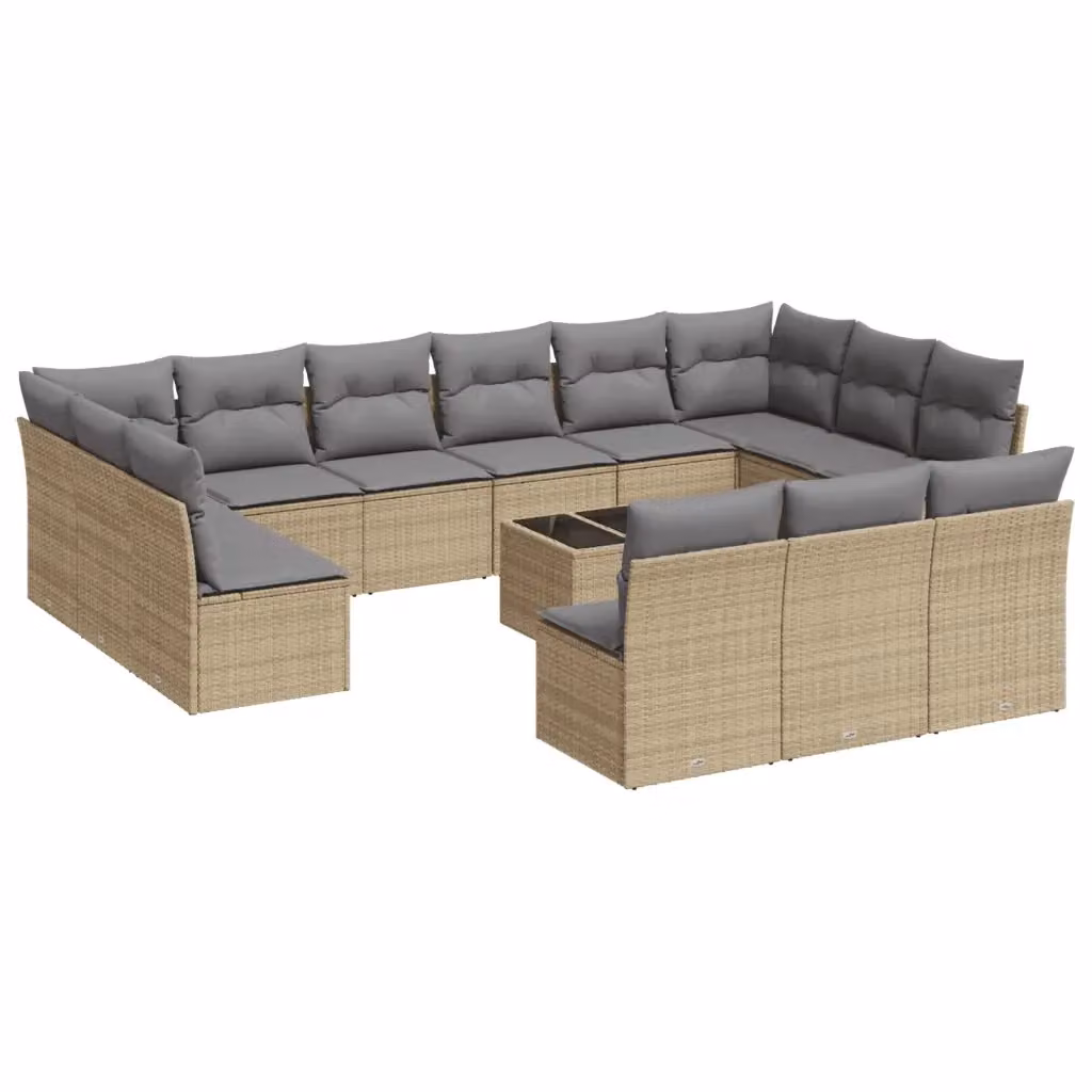 Set di Divani da Giardino VIDAXL in Polyrattan Beige con 14 Cuscini a Forma a U – 2
