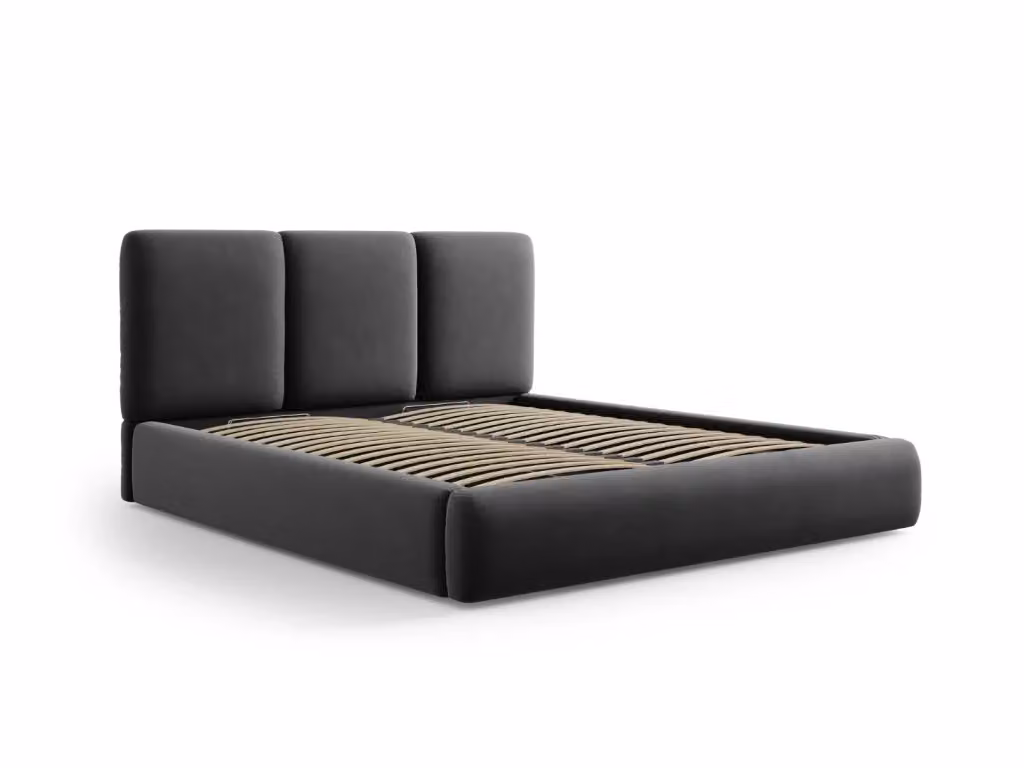 Letto con cassettone e testiera Nicolas Cosmopolitan Design in velluto grigio scuro L/P/H: 140 x 200 cm – 2