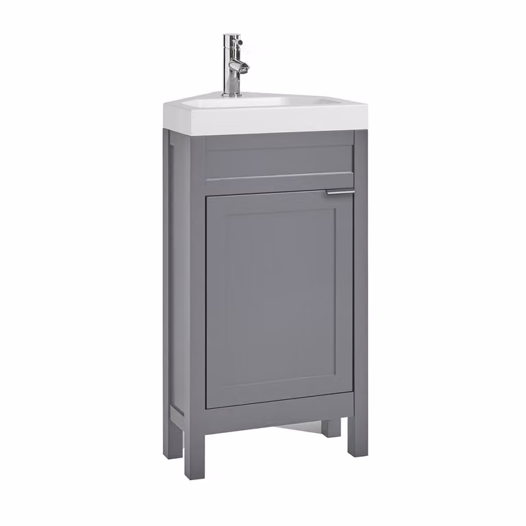 Mobile Bagno Angolare Grigio Chiaro da 450mm con Lavabo e Maniglia Moderna con Impugnatura a Dito Cromata - Warwick