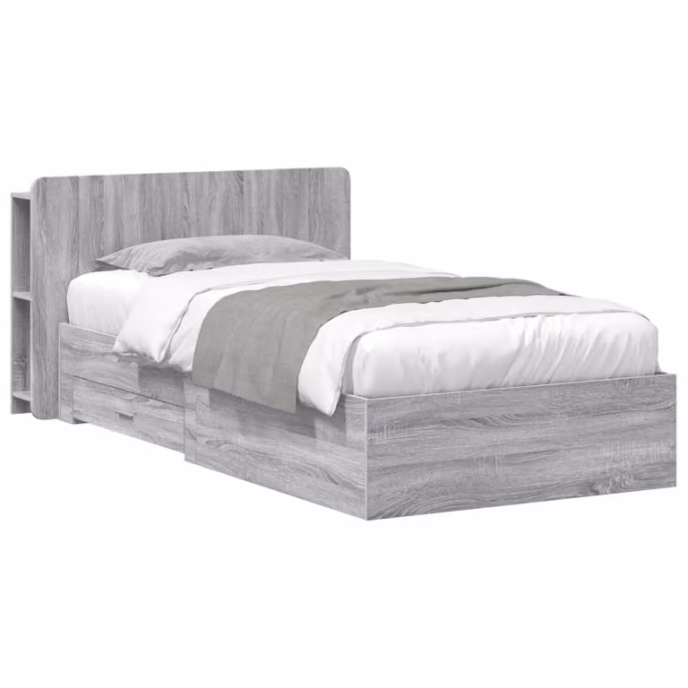 vidaXL Telaio letto con contenitore in legno Sonoma grigio L/P/H: 221.5 x 90 x 140 cm