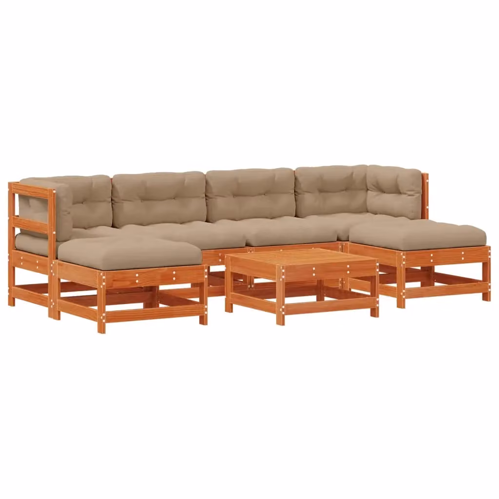 Set Lounge da Giardino 7 pz vidaXL in Legno di Pino Cerato Marrone con Cuscini e Tavolino – 2