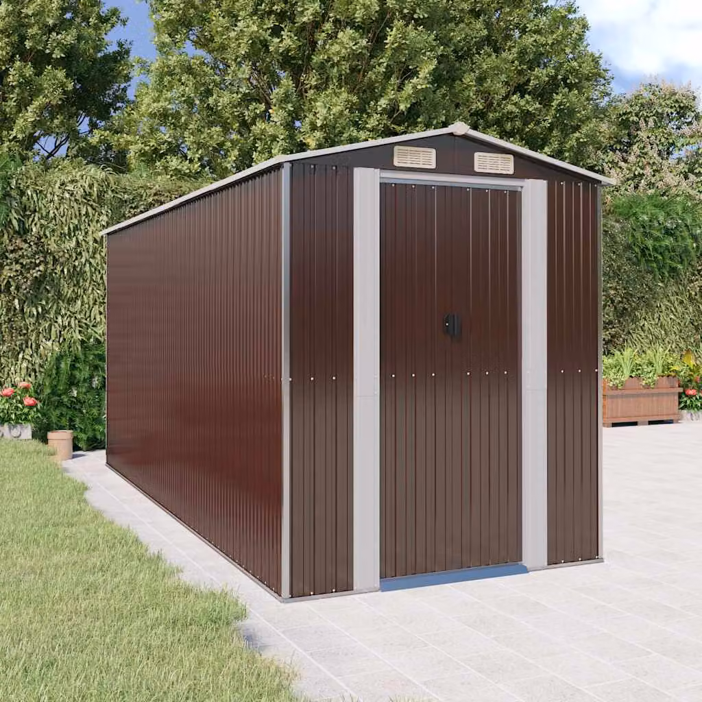 Capanno da Giardino vidaXL in Acciaio Zincato Marrone Scuro H: 223 cm, L: 440 cm, P: 192 cm