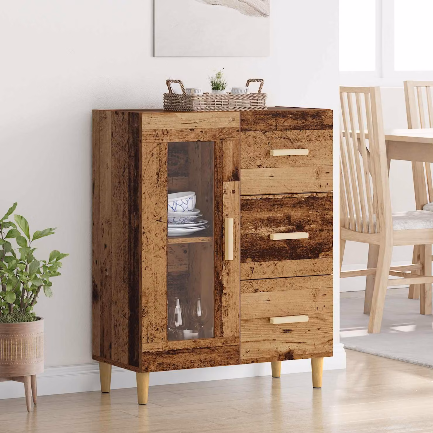 Credenza moderna vidaXL in legno e vetro marrone con ante trasparenti L: 69,5 cm, P: 34 cm, H: 90 cm