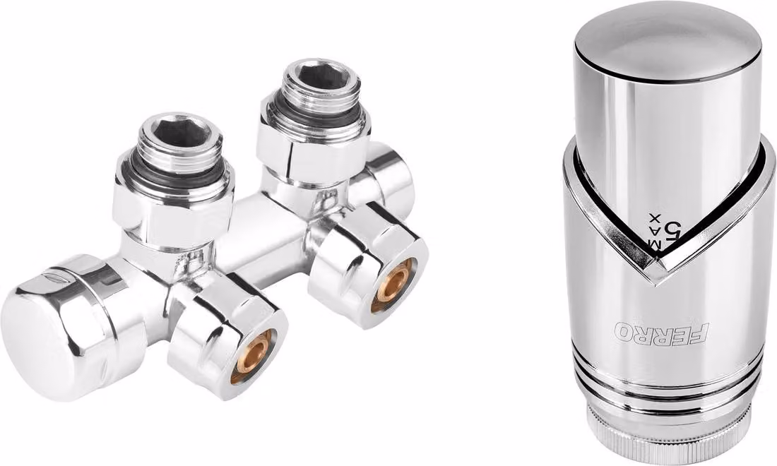Set di termostati decorativi tipo ZTD30CR, combinati, ad angolo, cromati, senza preimpostazione