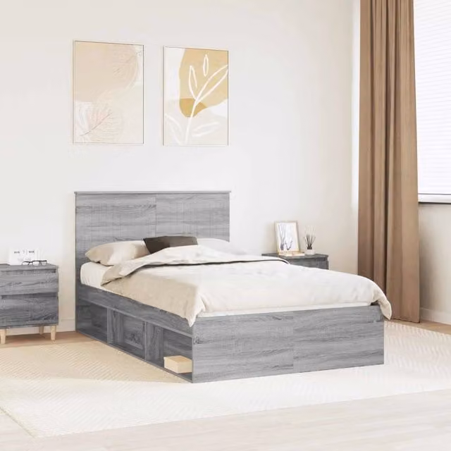 Struttura del letto-Giroletto Grigio Sonoma 120 x 190 cm Pino massello 711118