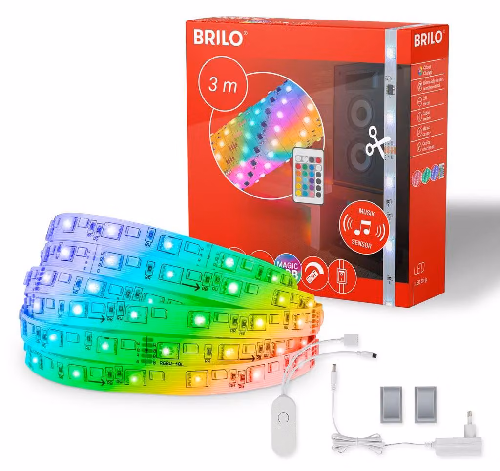 BRILONER - Striscia LED RGBIC 3 m, striscia LED RGB Magic, controllo musicale, sensore musicale, telecomando, striscia LED, barra LED, strisce LED RGBIC