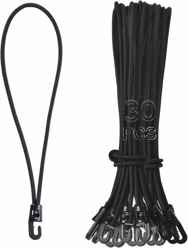 Corda elastica con gancio, 25 cm, confezione da 30 pezzi, corda nera elastica per tende e teloni