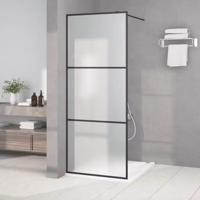 Parete Doccia Walk in vidaXL in Vetro Smerigliato con Profilo Nero L: 80 cm, H: 195 cm