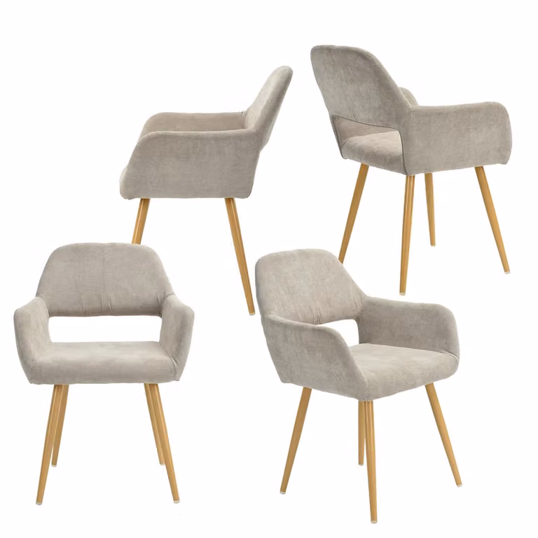 Meubles Cosy Set da 4 sedie da pranzo scandinave con braccioli in tessuto beige – CROMWELL