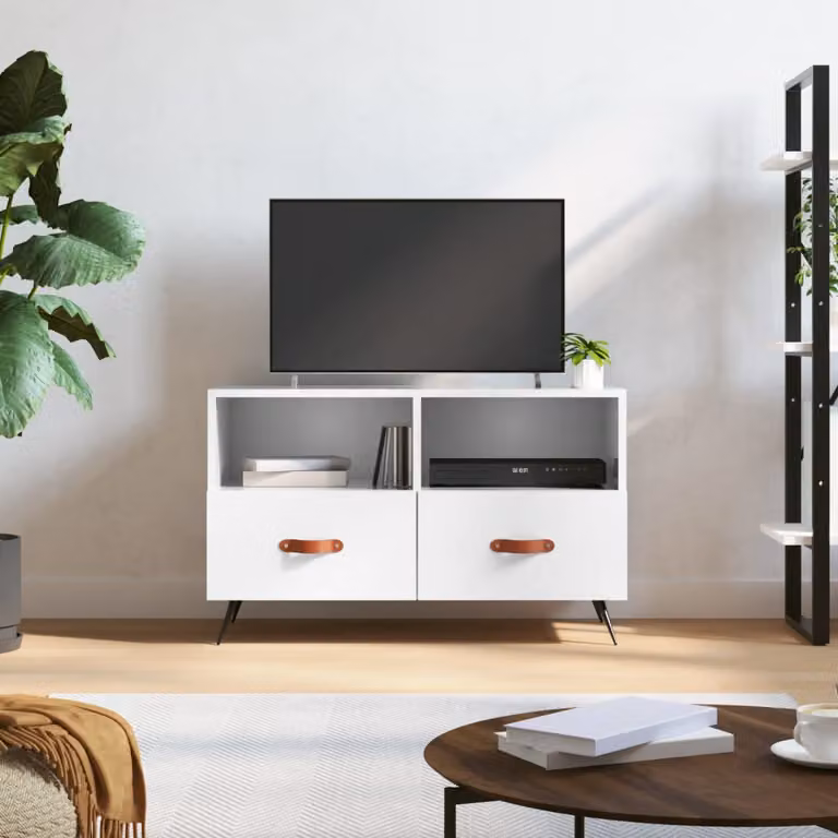 vidaXL Mobile Porta TV Moderno Bianco Lucido con Ruote L: 80 cm, P: 36 cm, H: 50 cm